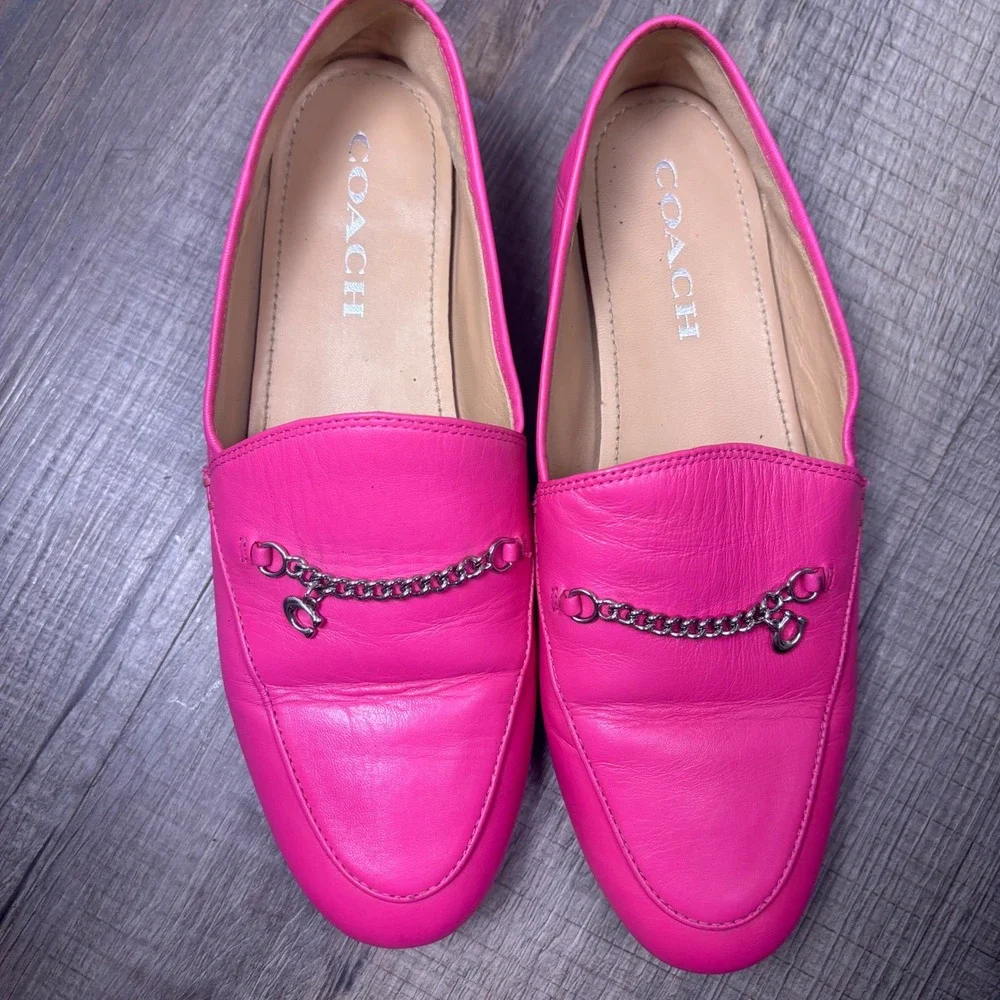 Coach pink fuchsia leather Hanna penny loafers luxury flats women 8 dopamine